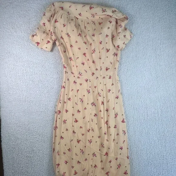 Rouje Paris Womens Midi Plunge Neck Dress Yellow Floral Size 34 US 2 Summer Lux - Picture 4 of 12